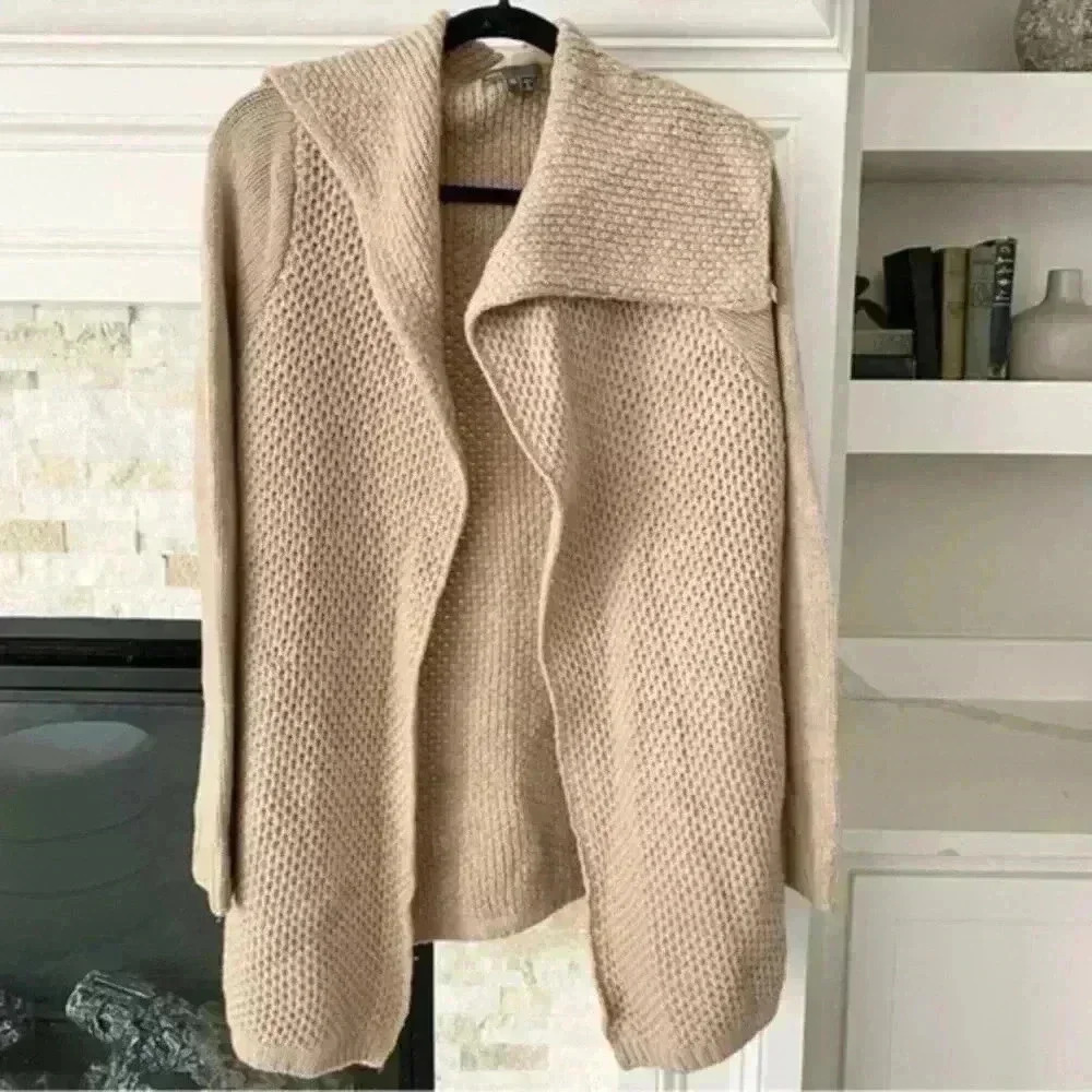Vince Cream Wool Coatigan Cardigan Oversized Beige Sweater XS Pockets